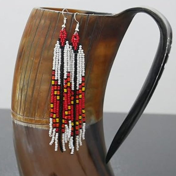 Long 4.5" Green Turquoise Blue Beaded Fringe Earrings Native American Tassel New - Picture 7 of 7